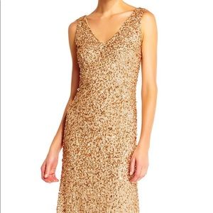 Adrianna Papell Gold Sequin Beaded Gown